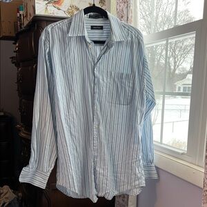 Nautica Men's White and Blue Striped Button Down Shirt
